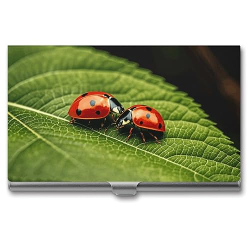 MNVTSKOP Visitenkartenhalter aus Metall, schlankes Visitenkartenetui, Geldbörse, Namenskartenhalter, Blätter und Marienkäfer, professionelle Geschäftskarten, Organizer, Kreditträger für Männer und von MNVTSKOP