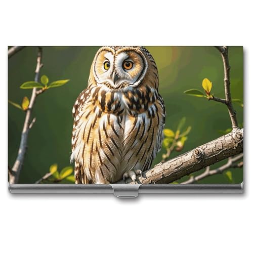 MNVTSKOP Visitenkartenhalter aus Metall, schlankes Visitenkartenetui, Geldbörse, Namenskartenhalter, Eulen-Baumzweige, professionelle Geschäftskarten, Organizer, Kreditträger für Männer und Frauen von MNVTSKOP