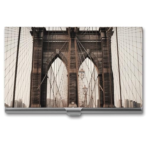 MNVTSKOP Visitenkartenhalter aus Metall, schlankes Visitenkartenetui, Geldbörse, Namenskartenhalter, Foto von Brooklyn Bridge, professioneller Visitenkarten-Organizer, Kreditträger für Männer und von MNVTSKOP