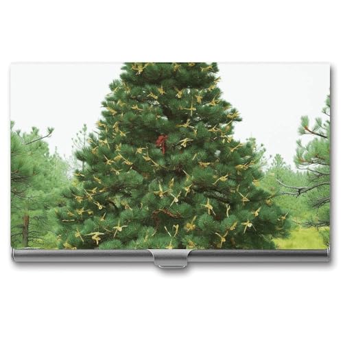 MNVTSKOP Visitenkartenhalter aus Metall, schlankes Visitenkartenetui, Geldbörse, Namenskartenhalter, Garlad Pine Tree, professioneller Geschäftskarten, Organizer, Kreditträger für Männer und Frauen von MNVTSKOP