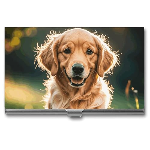 MNVTSKOP Visitenkartenhalter aus Metall, schlankes Visitenkartenetui, Geldbörse, Namenskartenhalter, Golden Retriever, professioneller Geschäftskarten, Organizer, Kredit-Träger für Männer und Frauen von MNVTSKOP