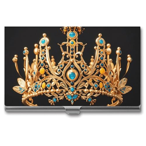 MNVTSKOP Visitenkartenhalter aus Metall, schlankes Visitenkartenetui, Geldbörse, Namenskartenhalter, Goldkönigin, Bienenkrone, professionelle Geschäftskarten, Organizer, Kreditträger für Männer und von MNVTSKOP