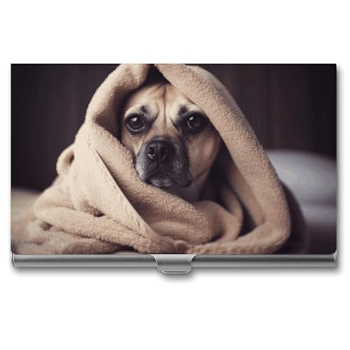 MNVTSKOP Visitenkartenhalter aus Metall, schlankes Visitenkartenetui, Geldbörse, Namenskartenhalter, Hund in einer Decke, professioneller Geschäftskarten, Organizer, Kreditträger für Männer und Frauen von MNVTSKOP