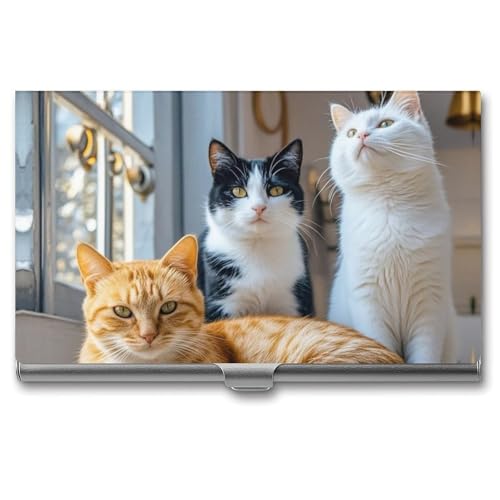 MNVTSKOP Visitenkartenhalter aus Metall, schlankes Visitenkartenetui, Geldbörse, Namenskartenhalter, Katze, professionelle Geschäftskarten, Organizer, Kredit-Träger für Männer und Frauen, Katze, 9,4 x von MNVTSKOP