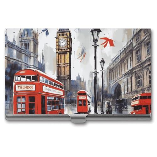 MNVTSKOP Visitenkartenhalter aus Metall, schlankes Visitenkartenetui, Geldbörse, Namenskartenhalter, London, professionelle Geschäftskarten, Organizer, Kredit-Träger für Männer und Frauen, London, 9,4 von MNVTSKOP