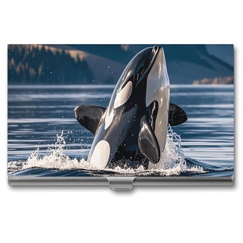 MNVTSKOP Visitenkartenhalter aus Metall, schlankes Visitenkartenetui, Geldbörse, Namenskartenhalter, Orca-Killer-Wal, professionelle Geschäftskarten, Organizer, Kredit-Träger für Männer und Frauen von MNVTSKOP