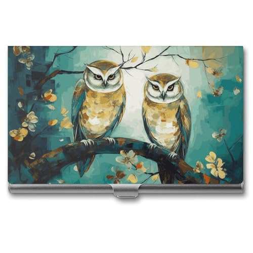 MNVTSKOP Visitenkartenhalter aus Metall, schlankes Visitenkartenetui, Geldbörse, Namenskartenhalter, Paar, Eule, Sitzstange, Baum, professionelle Geschäftskarten, Organizer, Kreditträger für Männer von MNVTSKOP