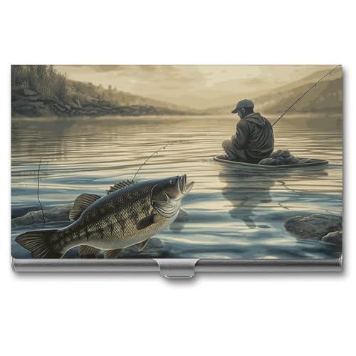 MNVTSKOP Visitenkartenhalter aus Metall, schlankes Visitenkartenetui, Geldbörse, Namenskartenhalter, See, Fisch, Angeln, professionelle Geschäftskarten, Organizer, Kredit-Träger für Männer und Frauen von MNVTSKOP