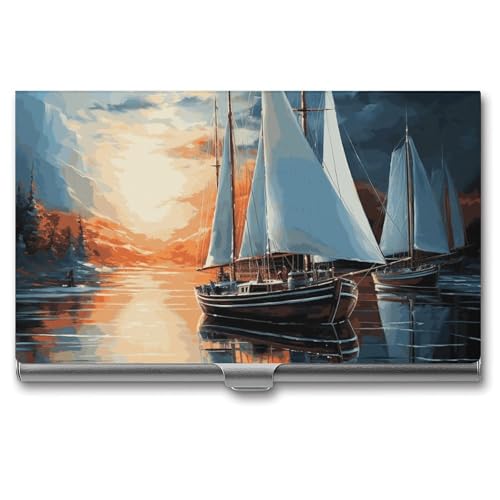 MNVTSKOP Visitenkartenhalter aus Metall, schlankes Visitenkartenetui, Geldbörse, Namenskartenhalter, Segellandschaft, professionelle Geschäftskarten, Organizer, Kreditträger für Männer und Frauen von MNVTSKOP