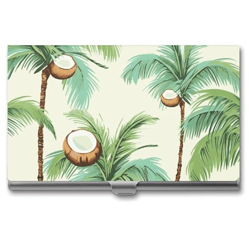 MNVTSKOP Visitenkartenhalter aus Metall, schlankes Visitenkartenetui, Geldbörse, Namenskartenhalter, Sommer, Kokosnussbaum, professioneller Geschäftskarten, Organizer, Kreditträger für Männer und von MNVTSKOP