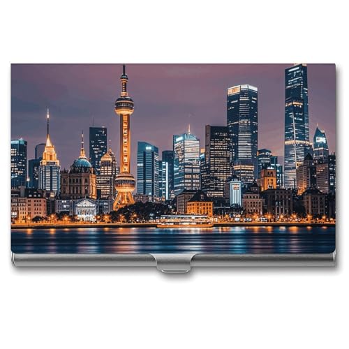 MNVTSKOP Visitenkartenhalter aus Metall, schlankes Visitenkartenetui, Geldbörse, Namenskartenhalter, Stadtbild, Nacht, professionelle Geschäftskarten, Organizer, Kredit-Träger für Männer und Frauen von MNVTSKOP