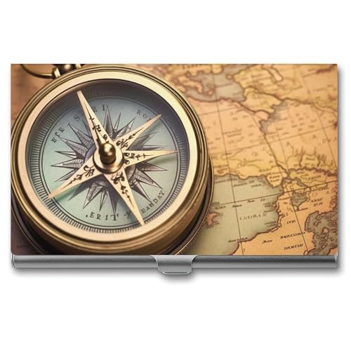 MNVTSKOP Visitenkartenhalter aus Metall, schlankes Visitenkartenetui, Geldbörse, Namenskartenhalter, alter Kompass, professionelle Geschäftskarten, Organizer, Kreditträger für Männer und Frauen, alter von MNVTSKOP