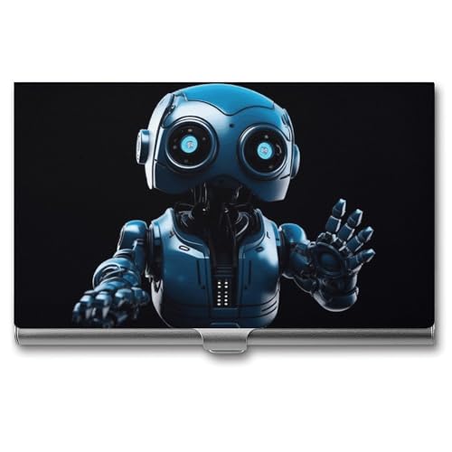 MNVTSKOP Visitenkartenhalter aus Metall, schlankes Visitenkartenetui, Geldbörse, Namenskartenhalter, blauer Roboter, professioneller Geschäftskarten, Organizer, Kreditträger für Männer und Frauen von MNVTSKOP