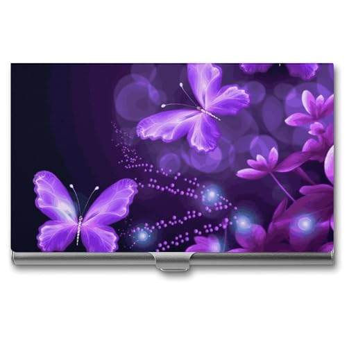 MNVTSKOP Visitenkartenhalter aus Metall, schlankes Visitenkartenetui, Geldbörse, Namenskartenhalter, hübsch, lila, professionelle Geschäftskarten, Organizer, Kredit-Träger für Männer und Frauen von MNVTSKOP