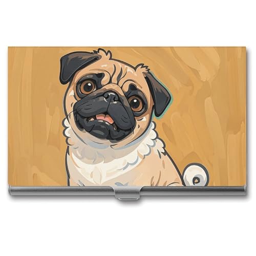 MNVTSKOP Visitenkartenhalter aus Metall, schlankes Visitenkartenetui, Geldbörse, Namenskartenhalter, lustig, Cartoon, Mops, Welpen, Hunde, professionelle Geschäftskarten, Organizer, Kredit-Träger für von MNVTSKOP