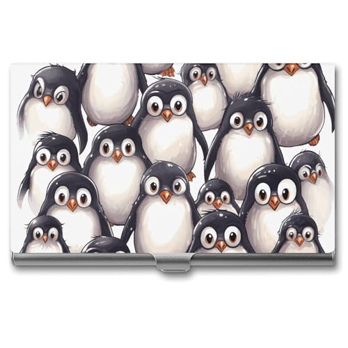 MNVTSKOP Visitenkartenhalter aus Metall, schlankes Visitenkartenetui, Geldbörse, Namenskartenhalter, niedliche Baby-Pinguine, Skizze, professionelle Geschäftskarten, Organizer, Kredittrage für Männer von MNVTSKOP