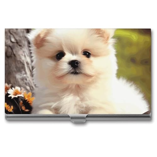 MNVTSKOP Visitenkartenhalter aus Metall, schlankes Visitenkartenetui, Geldbörse, Namenskartenhalter, niedlicher Hund, professionelle Geschäftskarten, Organizer, Kredit-Träger für Männer und Frauen von MNVTSKOP