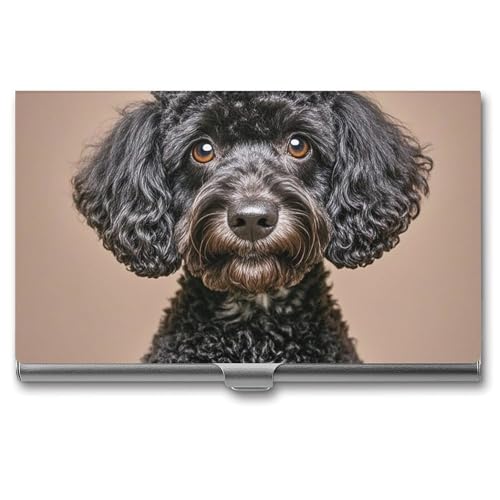 MNVTSKOP Visitenkartenhalter aus Metall, schlankes Visitenkartenetui, Geldbörse, Namenskartenhalter, niedlicher schwarzer Mops, professioneller Geschäftskarten, Organizer, Kredit-Träger für Männer und von MNVTSKOP