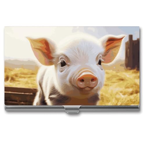 MNVTSKOP Visitenkartenhalter aus Metall, schlankes Visitenkartenetui, Geldbörse, Namenskartenhalter, niedliches Bauernhoftier, professionelle Geschäftskarten, Organizer, Kreditträger für Männer und von MNVTSKOP