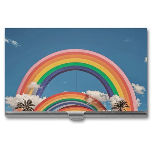 MNVTSKOP Visitenkartenhalter aus Metall, schlankes Visitenkartenetui, Geldbörse, Namenskartenhalter, schöne Welt, Regenbogen, professionelle Geschäftskarten, Organizer, Kreditträger für Männer und von MNVTSKOP