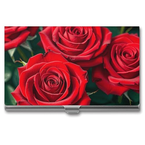 MNVTSKOP Visitenkartenhalter aus Metall, schlankes Visitenkartenetui, Geldbörse, Namenskartenhalter, viele rote Rosen, professionelle Geschäftskarten, Organizer, Kredit-Träger für Männer und Frauen von MNVTSKOP