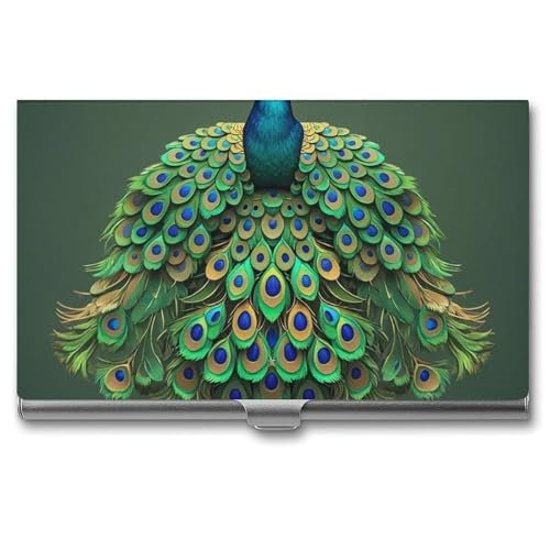 MNVTSKOP Visitenkartenhalter aus Metall, schmal, Geldbörse, Namenskartenhalter, Pfau mit Quasten, professioneller Visitenkarten-Organizer, Kredit-Träger für Männer und Frauen, Pfau mit Quasten von MNVTSKOP