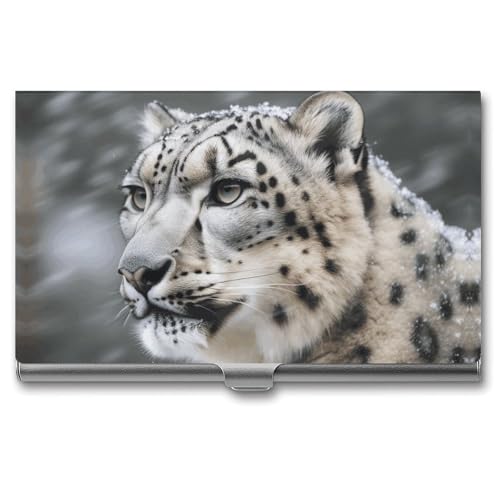 MNVTSKOP Visitenkartenhalter aus Metall, schmal, Geldbörse, Namenskartenhalter, Schneeleopard, professionelle Geschäftskarten, Organizer, Kreditträger für Männer und Frauen von MNVTSKOP