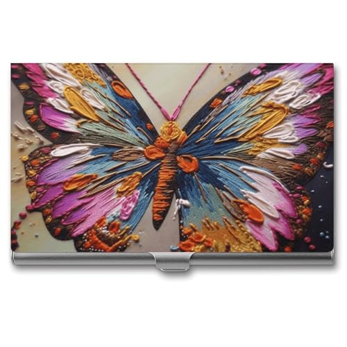 MNVTSKOP Visitenkartenhalter aus Metall, schmal, Geldbörse, Namenskartenhalter, Stickerei, bunt, Schmetterling, professionelle Geschäftskarten, Organizer, Kreditträger für Männer und Frauen, Stickerei von MNVTSKOP