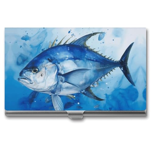 MNVTSKOP Visitenkartenhalter aus Metall, schmal, Geldbörse, Namenskartenhalter, blauer Fisch, professionelle Geschäftskarten, Organizer, Kreditträger für Männer und Frauen von MNVTSKOP
