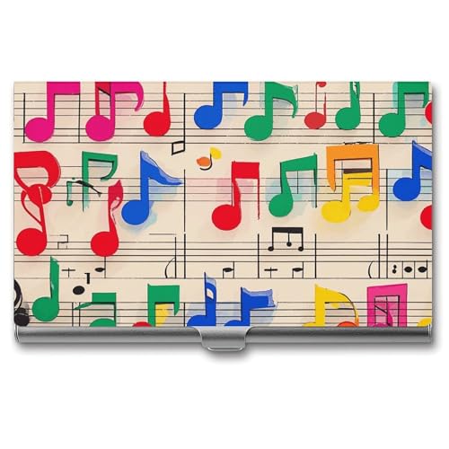 MNVTSKOP Visitenkartenhalter aus Metall, schmal, Geldbörse, Namenskartenhalter, bunte Musiknoten, professionelle Geschäftskarten, Organizer, Kreditträger für Männer und Frauen von MNVTSKOP