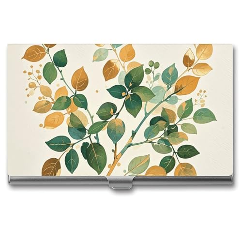 MNVTSKOP Visitenkartenhalter aus Metall, schmal, Geldbörse, Namenskartenhalter, goldgrün, Pflanzenzweige, professionelle Geschäftskarten, Organizer, Kreditträger für Männer und Frauen von MNVTSKOP