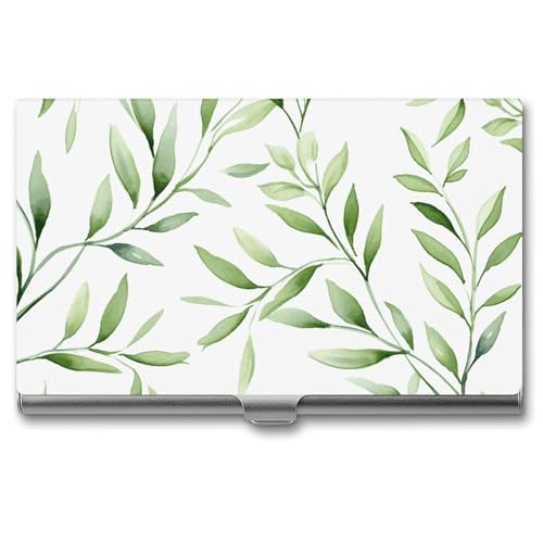 MNVTSKOP Visitenkartenhalter aus Metall, schmal, Geldbörse, Namenskartenhalter, grüne Blätter, professionelle Geschäftskarten, Organizer, Kreditträger für Männer und Frauen von MNVTSKOP