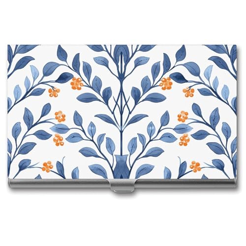 MNVTSKOP Visitenkartenhalter aus Metall, schmal, Geldbörse, Namenskartenhalter, orangefarbenes Beerenmuster, professioneller Visitenkarten-Organizer, Kredit-Träger für Männer und Frauen von MNVTSKOP