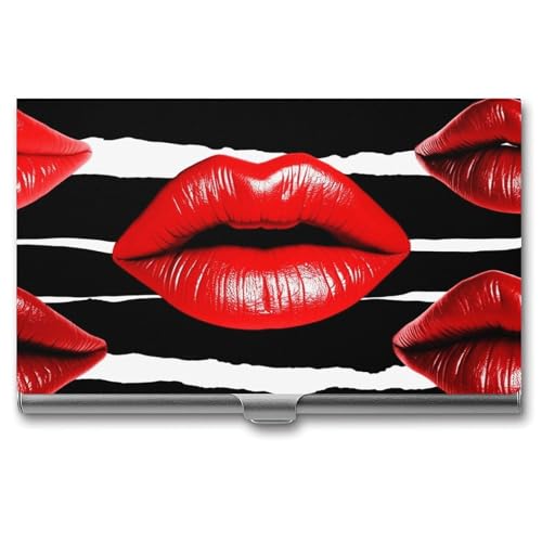 MNVTSKOP Visitenkartenhalter aus Metall, schmal, Geldbörse, Namenskartenhalter, rote Lippen, Kuss, professionelle Geschäftskarten, Organizer, Kredit-Träger für Männer und Frauen, rote Lippen, Kuss von MNVTSKOP