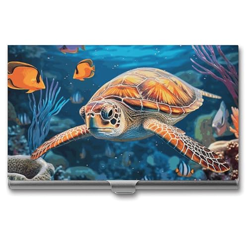 MNVTSKOP Visitenkartenhalter aus Metall, schmal, Geldbörse, Namenskartenhalter, tropische Fische, Seesterne, professionelle Geschäftskarten, Organizer, Kredit-Träger für Männer und Frauen, tropische von MNVTSKOP