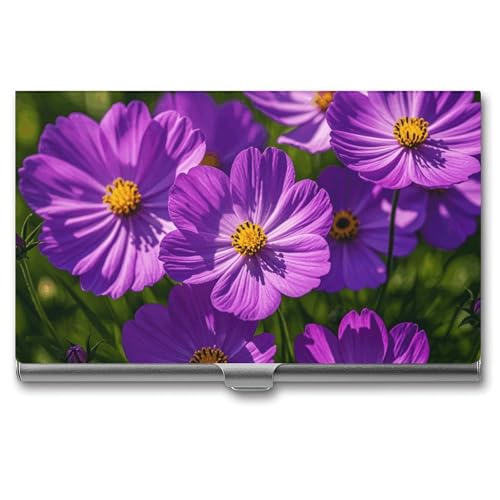 MNVTSKOP Visitenkartenhalter aus Metall, schmal, Geldbörse, Namenskartenhalter, violette Blumen, professionelle Geschäftskarten, Organizer, Kreditträger für Männer und Frauen von MNVTSKOP