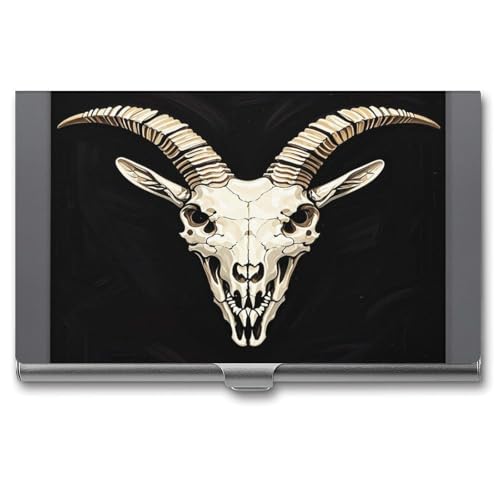 MNVTSKOP Visitenkartenhalter aus Metall, schmales Visitenkartenetui, Geldbörse, Namenskartenhalter, Gothic-Ziegen-Schädel, professioneller Geschäftskarten, Organizer, Kredit-Träger für Männer und von MNVTSKOP