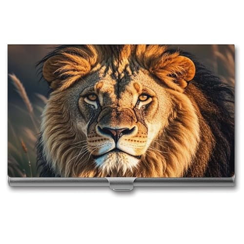 MNVTSKOP Visitenkartenhalter aus Metall, schmales Visitenkartenetui, Geldbörse, Namenskartenhalter, Löwe, professioneller Visitenkarten-Organizer, Kredit-Träger für Männer und Frauen, ein Löwe, 9,4 x von MNVTSKOP