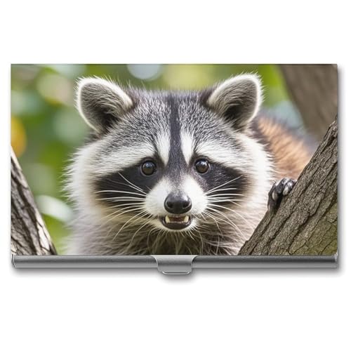 MNVTSKOP Visitenkartenhalter aus Metall, schmales Visitenkartenetui, Geldbörse, Namenskartenhalter, Waschbär, professionelle Geschäftskarten, Organizer, Kredit-Träger für Männer und Frauen, Waschbär von MNVTSKOP