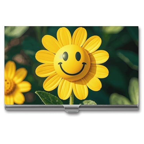 MNVTSKOP Visitenkartenhalter aus Metall, schmales Visitenkartenetui, Geldbörse, Namenskartenhalter, gelbe Smiley-Blume, professionelle Geschäftskarten, Organizer, Kredit-Träger für Männer und Frauen von MNVTSKOP