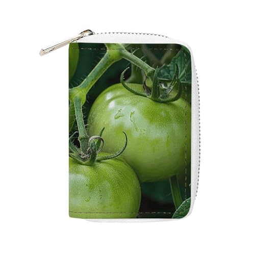 MNVTSKOP Weiches Leder Kreditkartenetui Bankkartenetui Grüne Tomaten Bild Visitenkartenetui Geldbörse mit 20 Kartenfächern Ausweishülle Organizer Reißverschluss Geldbörse für Damen Herren Bild Grüne von MNVTSKOP
