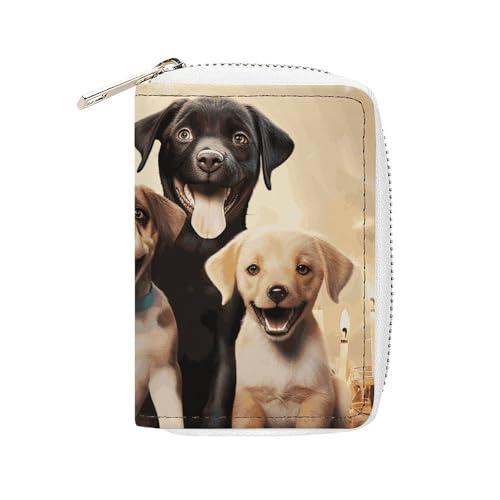 MNVTSKOP Weiches Leder Kreditkartenetui Bankkartenetui Hunde Happy Party Visitenkartenetui Geldbörse mit 20 Kartenfächern Ausweishülle Organizer Reißverschluss Geldbörse für Frauen Männer Hunde Happy von MNVTSKOP
