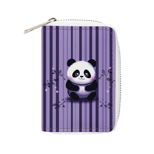 MNVTSKOP Weiches Leder Kreditkartenetui Bankkartenetui Lila Gestreift Panda Visitenkartenetui Geldbörse mit 20 Kartenfächern Ausweishülle Organizer Reißverschluss Geldbörse für Damen Herren Lila von MNVTSKOP