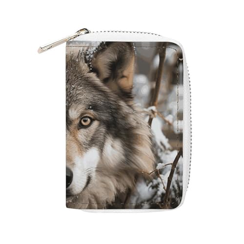 MNVTSKOP Weiches Leder Kreditkartenetui Bankkartenetui Lmage of Wolf im Schnee Visitenkartenetui Geldbörse mit 20 Kartenfächern Ausweishülle Organizer Reißverschluss Geldbörse für Damen und Herren von MNVTSKOP