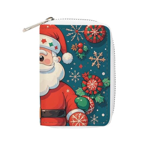 MNVTSKOP Weiches Leder Kreditkartenetui Bankkartenetui Merry Christmas Santa Claus Visitenkartenetui Geldbörse mit 20 Kartenfächern Ausweishülle Organizer Reißverschluss Geldbörse für Damen und Herren von MNVTSKOP