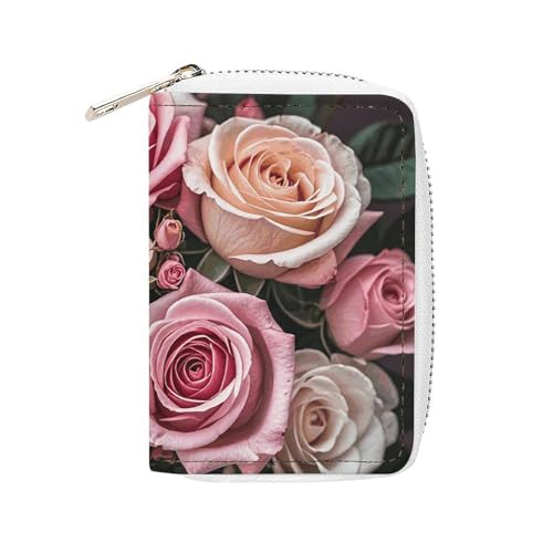 MNVTSKOP Weiches Leder Kreditkartenetui Bankkartenetui Niedliche Rose Mix Leopard Visitenkartenetui Geldbörse mit 20 Kartenfächern Ausweishülle Organizer Reißverschluss Geldbörse für Damen Herren von MNVTSKOP