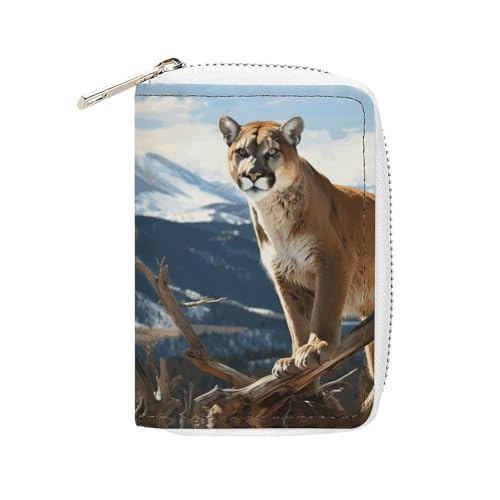 MNVTSKOP Weiches Leder Kreditkartenetui Bankkartenetui Panther Berglöwe Visitenkartenetui Geldbörse mit 20 Kartenfächern Ausweishülle Organizer Reißverschluss Geldbörse für Damen und Herren, Panther von MNVTSKOP