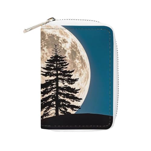 MNVTSKOP Weiches Leder Kreditkartenetui Bankkartenetui Pinien Bäume des Mondes Visitenkartenetui Geldbörse mit 20 Kartenfächern Ausweishülle Organizer Reißverschluss Geldbörse für Damen und Herren von MNVTSKOP