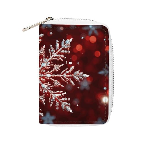 MNVTSKOP Weiches Leder Kreditkartenetui Bankkartenetui Weihnachten Schneeflocke Visitenkartenetui Geldbörse mit 20 Kartenfächern Ausweishülle Organizer Reißverschluss Geldbörse für Damen Herren von MNVTSKOP