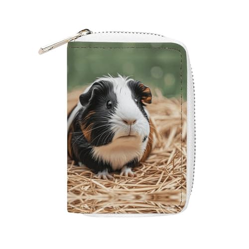 MNVTSKOP Weiches Leder-Kreditkartenetui für Bankkarten, süßes Meerschweinchen, Visitenkartenetui mit 20 Kartenfächern, Ausweishülle, Organizer mit Reißverschluss, Geldbörse für Damen und Herren, süßes von MNVTSKOP
